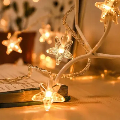 LED-Lichterkette 6 m, 40 warmweiße Sterne, batteriebetrieben