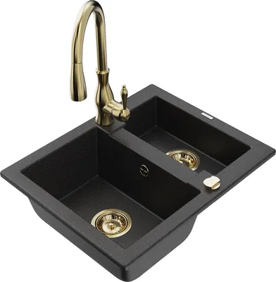 Produktbild von Mexen Carlos 1,5-Becken-Granitspüle mit Mischbatterie Savita, Schwarz/Silbermetallic - 6518-73-672601-50