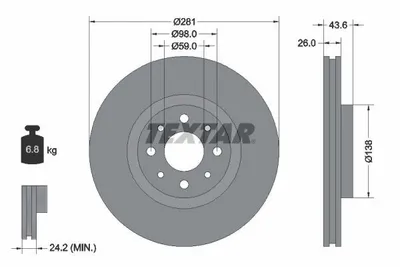 Obrázek produktu pro 2 přední brzdové kotouče Textar pro Alfa Romeo Mito Fiat Bravo Stilo Lancia Delta