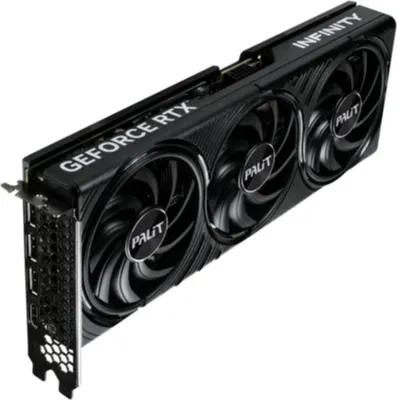 A black graphics card with three fans is shown against a white background.