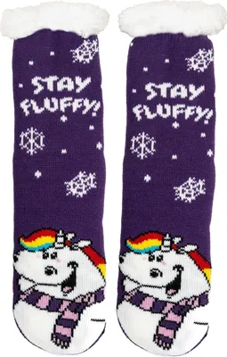 Produktbild von Pummel & Friends Pummeleinhorn Hüttensocken - Stay Fluffy Haussocken für Damen Kuschelsocken Flauschige Wintersocken warme Frauen Socken Lila 35-38