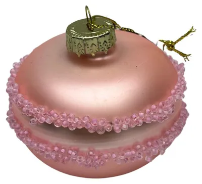 Obrázek produktu pro Vánoční ozdoba – Makronka – Sklo – Růžová – 6,5 x 6,5 x 5,5 cm