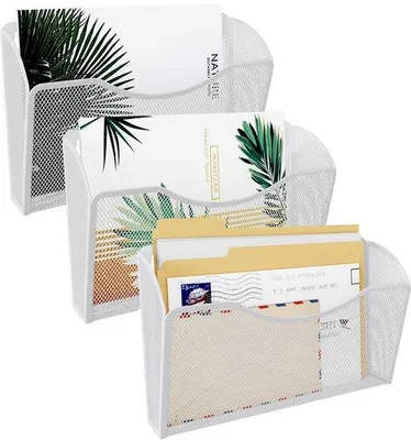 Immagine prodotto di Ibenzoa® Set da 3 organizer da parete in metallo bianco verniciato a polvere – portadocumenti e riviste, dimensioni 32,7 x 10,5 x 22 cm, adatto per formati A4