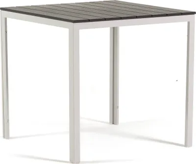 Immagine prodotto di Tavolo quadrato da esterno 78x78 cm, struttura in acciaio e piano in legno, stile moderno per giardino o terrazza - GABRIEL - Bianco/grigio