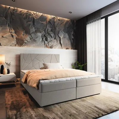 Produktbild von Masseno Boxspringbett MADO 180x200 cm Komplett-Set mit Bonell Matratze und Topper, Polsterbett mit Bettkästen -Beige, INARI 22