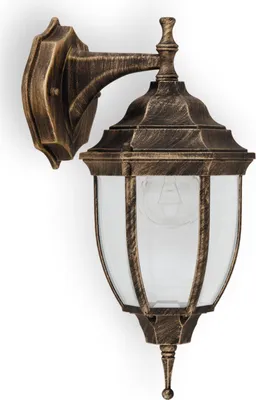 A classic outdoor wall lamp with a bronze finish and clear glass.
