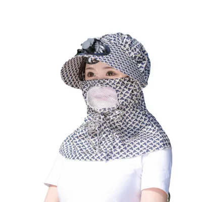 Produktbild von Fan-Sonnenhut, starker Wind, kühlender Sonnenschutz, breite Krempe, ausgehöhltes Netzgewebe, Sonnenschutz, dekorativer Nackenschutz, Outdoor-Fan-Cap, Kopfbedeckung, Schwarz