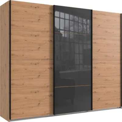 Produktbild von Schwebetürenschrank Norderstedt Kleiderschrank Ausführung wählbar,Eiche Artisan / Grauglas,270x64x236cm