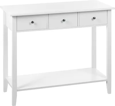Zdjęcie produktu dla BELIANI Konsola biała MDF drewniane nogi 90 x 40 x 75 cm 3 szuflady półka do przedpokoju salonu styl skandynawski nowoczesny