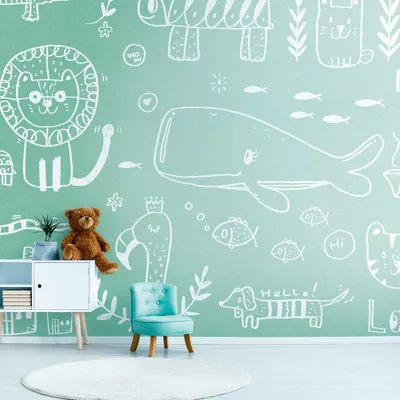 Image de Profhome 383041-GU Papier peint photo papier peint d'enfant mat vert blanc 3,71 m x 2,8 m
