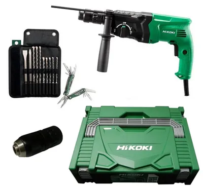 Produktbild von HiKOKI Bohrhammer Meißelhammer DH24PMHW1Z + Metabo Bohrer Meißel Set 10-teilig
