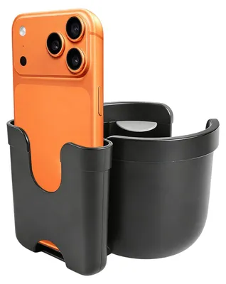 Imagen del producto de Soporte 2 en 1 para bebidas y teléfono, giratorio 360°, para cochecitos, bicicletas, sillas de ruedas