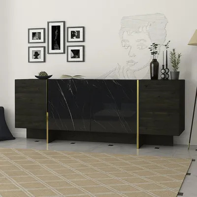 Image de Asto - Buffet, 180x47x76h cm Noir, 3 Étagères