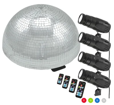 Produktbild von Set Halbspiegelkugel 50cm + 4 x LED Pinspot Farbwechsel RGB