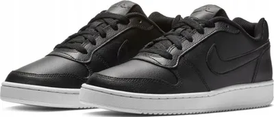 A pair of black Nike Ebernon Low sneakers with white soles, shown from a slightly elevated side angle against a white background.