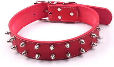 Obrázok produktu pre Obojok pre psov v štýle Punk s hrotmi, Imitácia kože, nastaviteľný, s hrotmi, hroty a cvočkami, pre stredné až veľké psy, červený