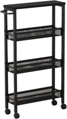 Image de Chariot noir à 4 étages, 13 x 45 x 77 cm, pour les petits espaces, en acier