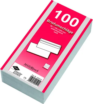 Produktbild von 100 Briefumschläge Din lang weiss ohne Fenster