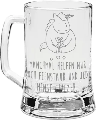 Produktbild von Mr. & Mrs. Panda Krug Einhorn Traurig - Transparent - Geschenk, Bierkrug graviert, Unicorn, Glaskrug, Blume, Seidel, Freunde, Trauer, Liebe, Humpen, Gravur, Einhörner