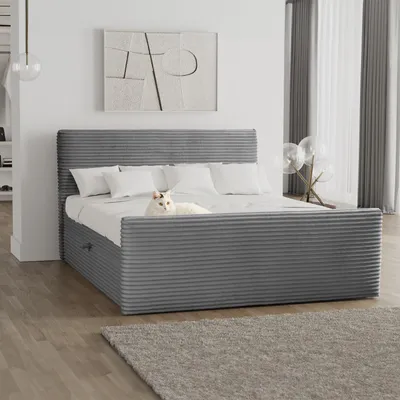 Obrázok produktu pre Kaiser Möbel Boxspringbett mit bettkasten und topper 160x200 TRENTO fabric Plush Cord Grey H3-Bonell