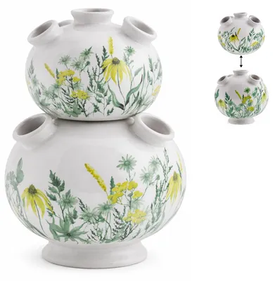 Image de Lot de 2 vases à tulipes – Empilables – Céramique – Motif botanique – Vase à fleurs – Vert