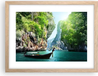Produktbild von Gerahmtes Poster - Rahmen in heller Eiche - Boot Klippen Natur Felsen - 40x30 cm - Wand Bild - Wanddeko - Wandbilder - Wandposter - Bilderrahmen - Bilder - Kunstdruck - Wandbild - P2NAA40x30-2787