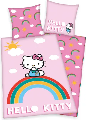 Produktbild von "Hello Kitty" Bettwäsche, 100% Baumwolle ( Linon ), 80x80 cm + 135x200 cm
