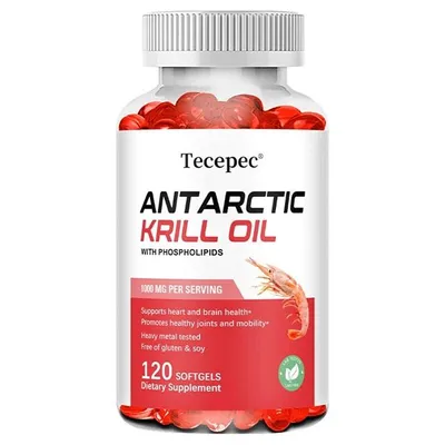 Immagine prodotto di Olio di krill antartico 1000mg (120 capsule) integratore alimentare, articolazioni, ossa, muscoli, cuore, salute del cuore, pelle, capelli