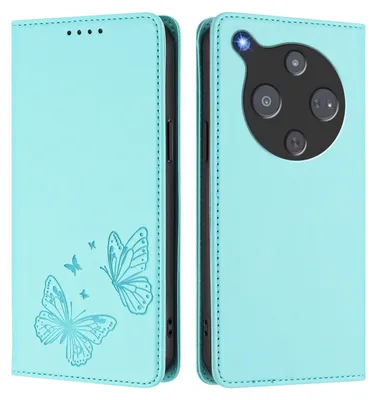 Obrázek produktu pro Kožené pouzdro pro ZTE nubia P9 Pro, motýlí ražbou, peněženkové flip pouzdro se stojánkem Mátově zelená