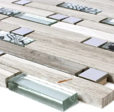Produktbild von Metall Glas Naturstein Mosaikfliesen Tinkabell Grau Silber Mix
