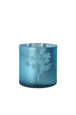 Produktbild von Vase Übertopf aus Glas blau silber mit Blumen 20cm