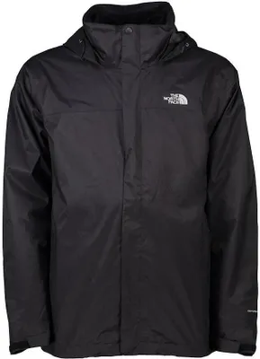 A black North Face jacket is shown against a white background.