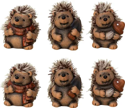 Produktbild von 6 Stück Igel Figuren 7,5-8 cm mit Stoff Fell Stoffhaare Dekofiguren Herbst