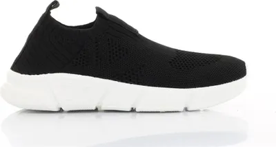 A single black sneaker with a white sole, shown from the side against a white background.