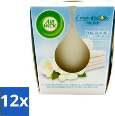 Productafbeelding van Air Wick – Geurkaars – Frisse wasgeur met etherische oliën – 105 g - Voordeelverpakking - 12 stuks