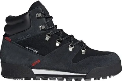 A studio shot of a black winter boot.