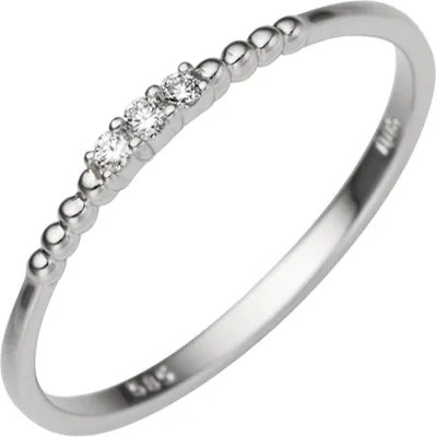 Produktbild von Ring Damenring mit 3 Diamant Brillanten, Kügelchen, 585 Gold Weißgold Innenumfang 52mm  Ø16.6mm