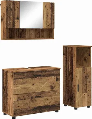 Productafbeelding van Badkamermeubelset met 3 lades, "Oude hout" stijl