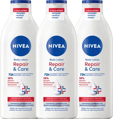 Produktbild von NIVEA Body Repair & Care 3 x 400ml Linderung von Spannungsgefühlen & Juckreiz