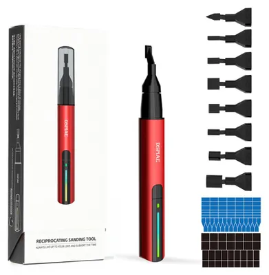 Obrázek produktu pro DSPIAE Elektrický brusný hrot s kmitavým pohybem, bruska a leštička pro kutily, 3 rychlosti, 10 světelných efektů, s předem nařezanými brusnými hlavicemi