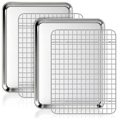 Produktbild von Set von 2 Edelstahl-Backblechen mit Kühlrosten 31,5 x 24,5 cm