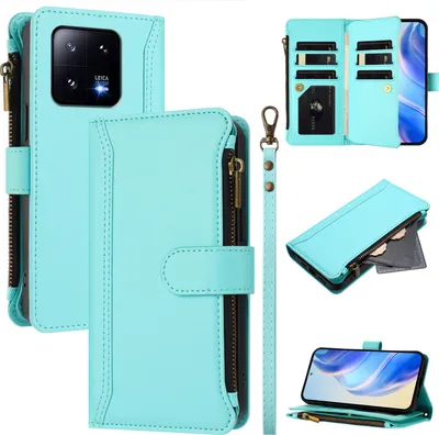 Image de Etui pour Xiaomi 13 Pro, fermeture éclair, étui portefeuille en cuirPolyuréthaneavec pochettes pour cartes, support et dragonne vert menthe