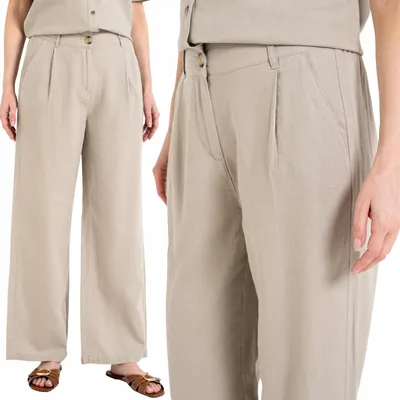 Produktbild von Damen-Leinen- und Viskosehose, lässig, mit Taschen, bequem, MORAJ, Größe 3XL, Beige