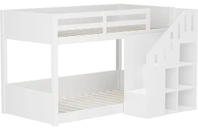 Produktbild von Holz-Etagenbett mit Treppe und Stauraum "Léana" – 90 x 190 cm – Weiß