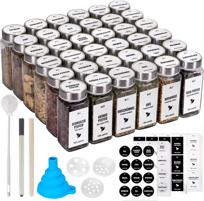 Produktbild von Gewürzgläser 120 ml, 36 Stücke, luftdicht, mit Deckeln, Etiketten, Stift und Trichter, für Küche