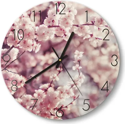 Produktbild von DEQORI Glasuhr Ø30 cm Zahlen 'Kirschblütenzweige' Wanduhr Glas Uhr Design leise