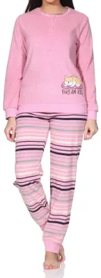 Produktbild von Normann Damen Frottee Schlafanzug Bündchen + niedliches Motiv (bis Übergr.) ; rosa , 56