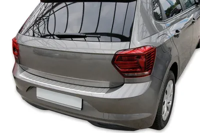 Rückansicht von Für VW Polo VI AW ab 2018- Ladekantenschutz MATT mit Abkantung mit Fokus auf Befestigungselemente