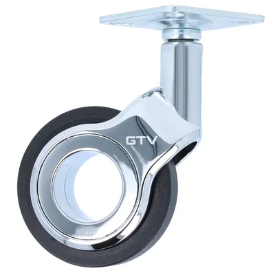 Produktbild von Hochwertige Design-Möbelrolle Möbeltransportrolle Metall-Rollenkörper Chrom glänzend Schwarz 60mm