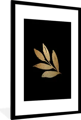 Produktbild von MuchoWow® MuchoWow® Gerahmtes Poster Blatt - Gold - Zweig 60x90 cm - Poster mit zchwarzem Bilderrahmen - Dekoration - Wandposter Wohnzimmer - Hochwertig